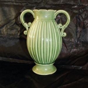 Vintage Greenware Heavy Two Handle Handmade Asian Clay Vase